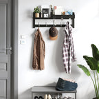 AMBIRD Wall Hooks with Shelf - 26.57" Entryway Wall Hanging Shelf Wood Coat Hooks and Key Holder (Black)