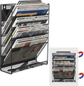 6-Tier Magnetic File Holder, No Drilling Installation File Cabinet Organizer,Black Magnetic File Holders, Magnetic Paper Holder for Refrigerator,File Cabinets, Whiteboard