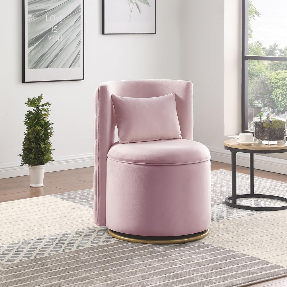 Swivel Chair with Storage for Living Room, Round Velvet Vanity Chair with Tuf...