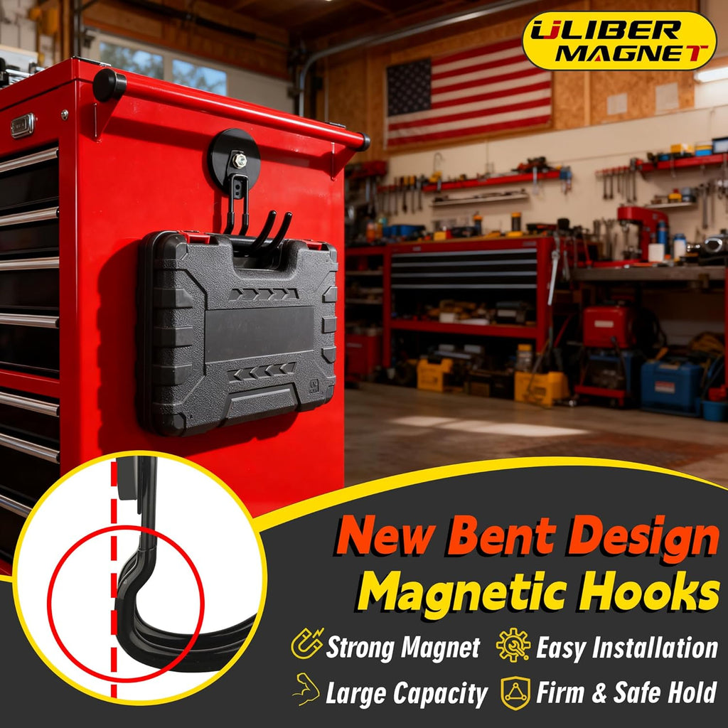 ULIBERMAGNET New Upgraded Extra Large Magnetic Hooks,2 Pack Heavy Duty Ultimate Magnetic Hooks for Metal Cabinet,Pegboard,Garage Shelve,Tool Shed,RV,Shipping Containers (Black/3.46inch)