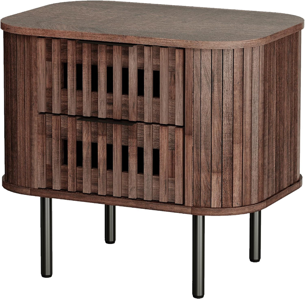 WAMPAT Fluted Nightstand, Modern Wooden End Table with 2 Drawer, Storage Beds...