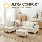 3-Piece L-Shaped Modular Leather Sofa – Convertible Sectional Couch with Movable Chaise & Storage Ottoman, Multi-Scene Use for Living Room, Apartment & Office, White