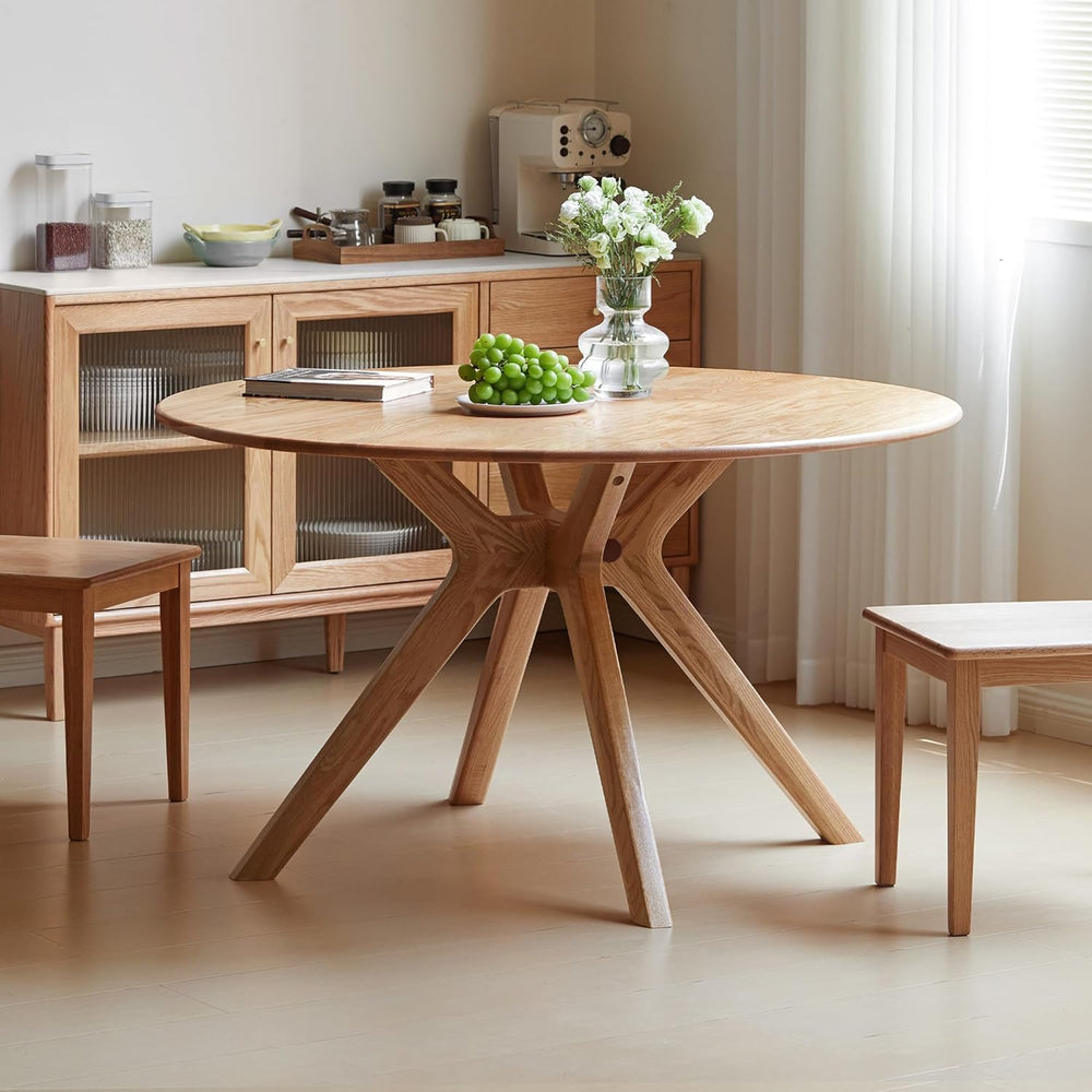 YESWOOD 43.3’’ Solid Wood Round Dining Table for 4, Oak Rustic Kitchen Table ...