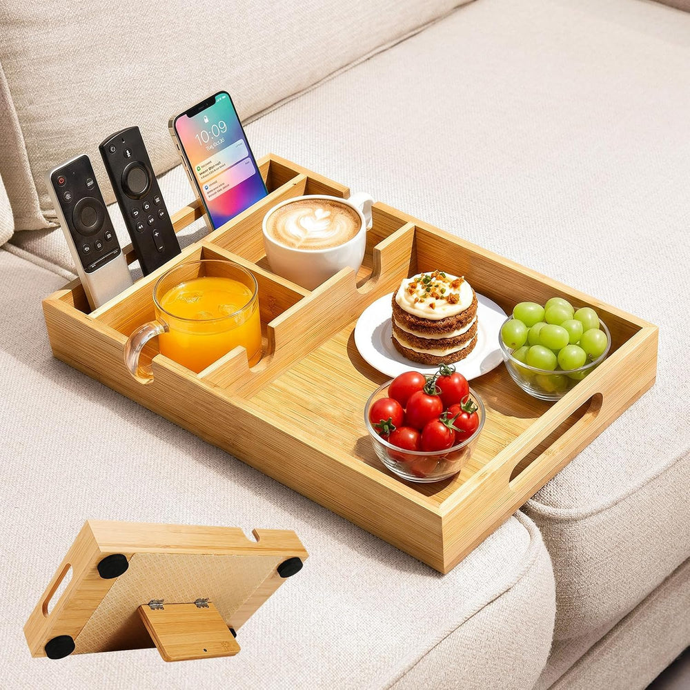 Couch Tray Insert for Middle Seat, Couch Table with 2 Cup Holders | Fits Arml...