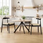 Farini Mid Century Modern Dining Chairs Set of 2, Solid Wood Frame Kitchen Chairs with Woven Upholstered Seat for Dining Room & Breakfast Nook,Black-Beige