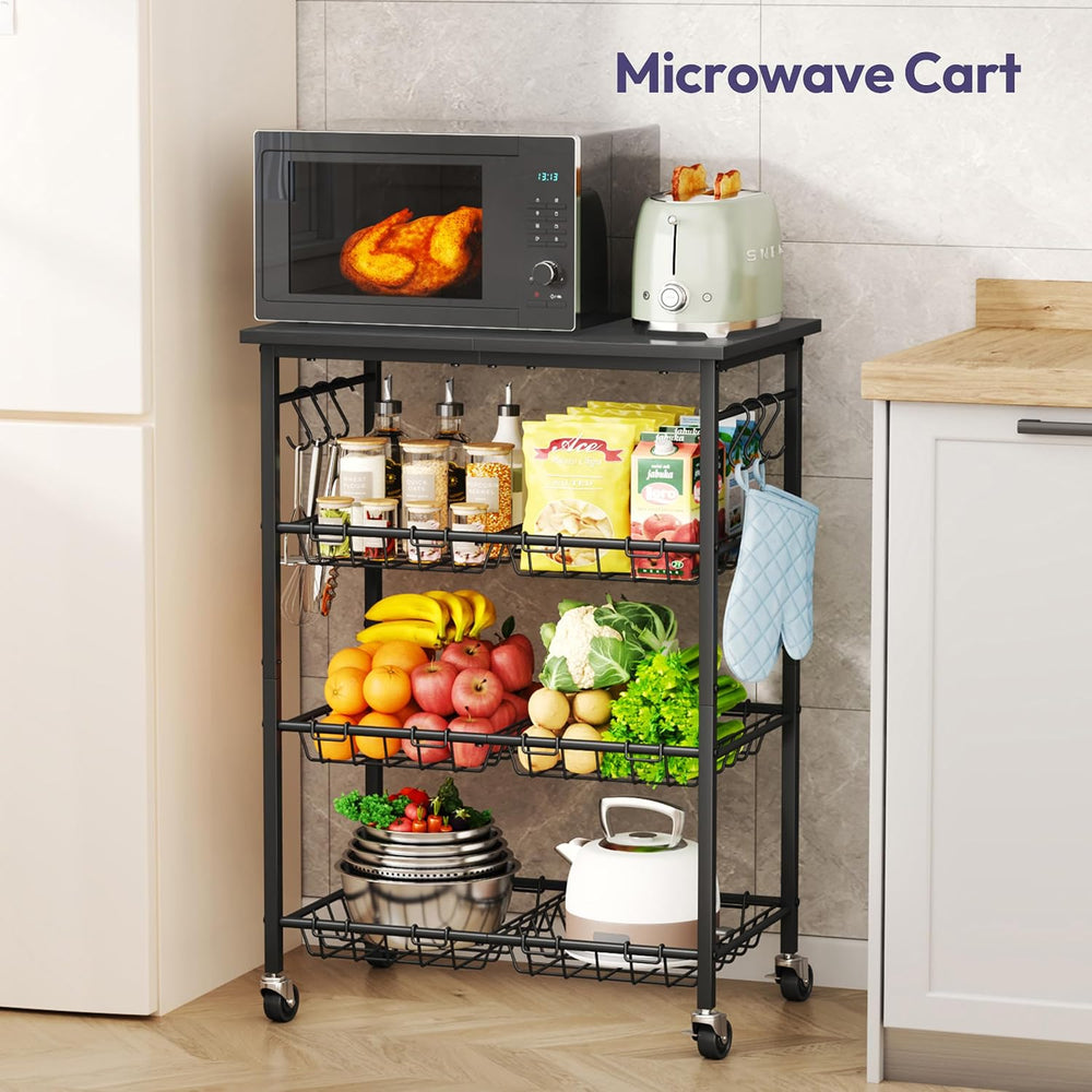 SWTYMIKI 24.4''x15.7'' Rolling Microwave Cart - 4 Tier Microw...
