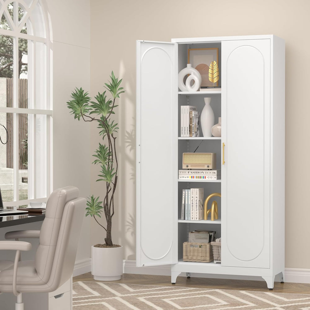 UNICOLY 75" Tall Pantry Storage Cabinet with Doors and 4 Adjustable Shel...