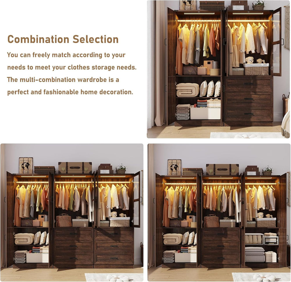 75" Tall Farmhouse 2 Doors Armoire Wardrobe Closet with 3 Drawers and LE...