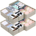 SHENLIU 12 Pack Foldable Cloth Storage Box, Drawer Organizer Clothes, Underwear Organizer, Closet Organizers and Storage Dresser Dividers for Clothes Underwear Bras Socks Lingerie Clothing, Beige