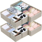 SHENLIU 12 Pack Foldable Cloth Storage Box, Drawer Organizer Clothes, Underwear Organizer, Closet Organizers and Storage Dresser Dividers for Clothes Underwear Bras Socks Lingerie Clothing, Beige