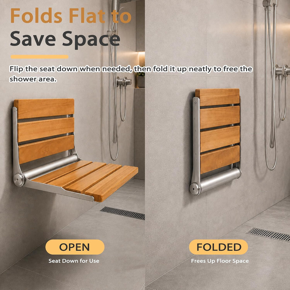 Folding Shower Seat Teak, Bath Safety Furniture Stainless Steel, Shower Seats...