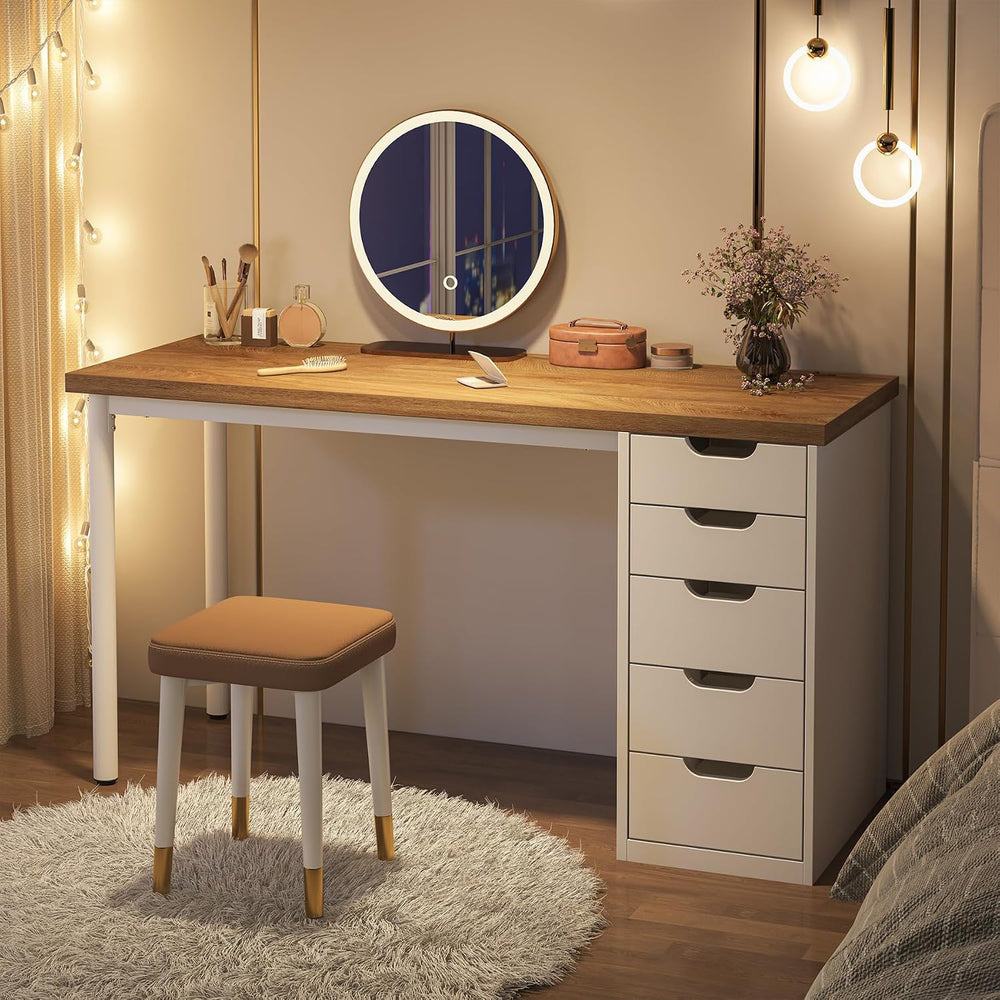 Tribesigns 47 inches Vanity Desk with 5 Drawers, Modern Makeup Desk with Muli...