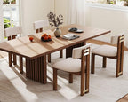 HNY Modern Farmhouse Linen Dining Chairs Set of 2, Beige Fabric Upholstered Dining Room Kitchen Chairs with Natural Wood Frame & Curved-Back, Armless Accent Wood Chairs for Dining Living Room