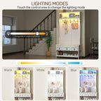 Gurexl 67” Farmhouse Hall Tree with Shoe Storage, Auto Sensor Wood Coat Tree with LED Lights, 3-in-1 Entryway Bench with Coat Rack, Hooks and Drawers for Hallway, Living Room, Bedroom (White)