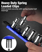 WORKPRO Magnetic Socket Organizer, 1/2" Drive Aluminum Alloy Socket Holder, Heavy Duty Socket Rail with 10 PC Removable Socket Clips, Socket Organizer Tray for Tool Box Drawer (Sockets Not Included)