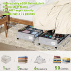 Under Bed Storage with Wheels, 4-Pack Under the Bed Storage Containers with Clear Lids & Label, Underbed Storage Bins, XXL 60L Rolling Metal Drawer for Clothes, Shoes, Toys, Books - Gray