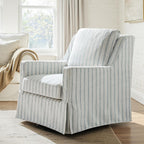 HULALA HOME Farmhouse Swivel Rocker Chair with Washable Slipcover, Blue | Swivel Rocking Accent Chair with Down Filled Cushions, Striped Fabric Upholstered Barrel Armchair for Living Room Bedroom