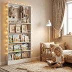 Behind The Door Bookshelf Kids,Wooden Behind Door Bookcase 5-Tier 31.5'' | Fernitry Space-Saving Behind Door Organizer Storage for Toys and Story Books Wall Mount Shelves with Hooks White