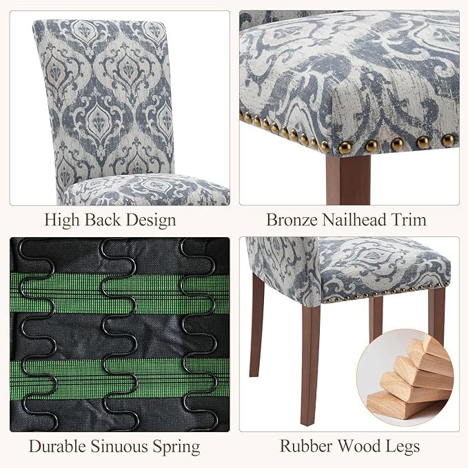Stylish Dining Chairs Set of 6, Upholstered Parsons Dining Room Chair with Na...