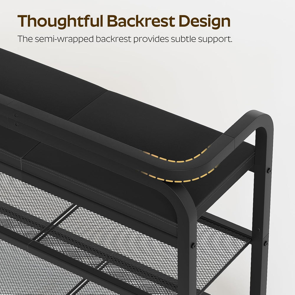 YATINEY Shoe Bench with Backrest, Entryway Bench, 2-Tier Shoe Rack with PU Pa...