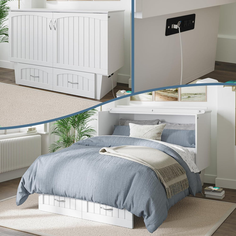 AFI, Nantucket Murphy Bed Chest Full with 6" Mattress & Drawer, White