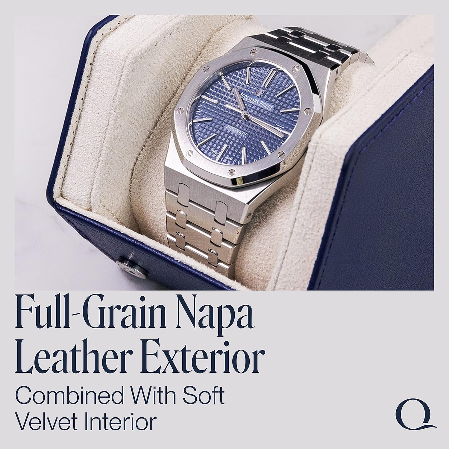 QWATCHBANDS Leather Watch Cases for Men - Hexagon Single & Double Watch Roll Travel Case - Genuine Napa Leather with Velvet Interior - Storage & Display Holder for 1 Watch or 2 Watches