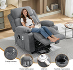 Power Lift Recliner Chair with Heat and Massage | Electric Recliner Sofa, Side Pocket & USB Charge Port, Grey Recliner Chairs for Adults, Easy Remote Control