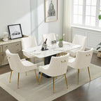 Velvet Dining Chairs Set of 6 Gold Legs,Upholstered Velvet Accent Chairs, Pleated Back Design & Gold Pull Handle, Mid Century Modern Chairs for Dining/Kitchen/Living Room,Beige