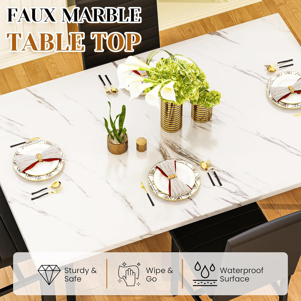 Recaceik 5-Piece Small Dining Table Set for 4, Modern Faux Marble Kitchen Tab...