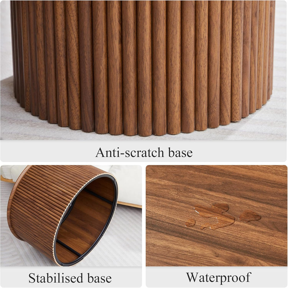 Fluted Round Nesting Coffee Table Set of 2 Circle Center Table Living Room | ...