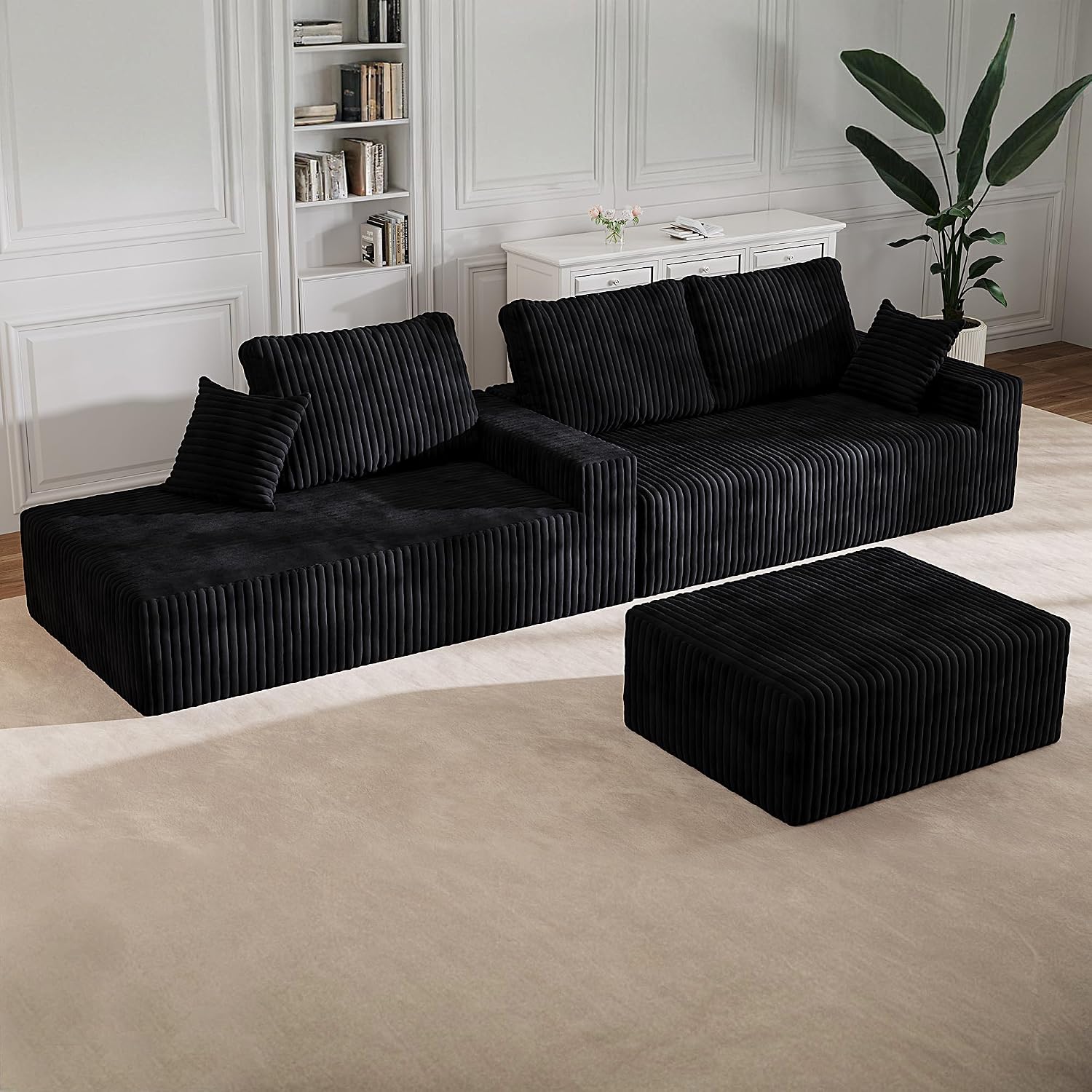 39" L Shape Sectional Sofa Ottoman, Boneless Oversized Chaise Modular Ottoman Couches for Living Room, Office, Apartment (Black)