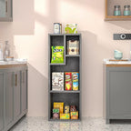 VECELO Small Bookshelf, 4 Cube Slim Bookcase, Fits Tallest Hardcovers, Horizontal Available, Modern Floor Standing Unit, Each Shelf Hold Up to 66 LBS, Modern Gray