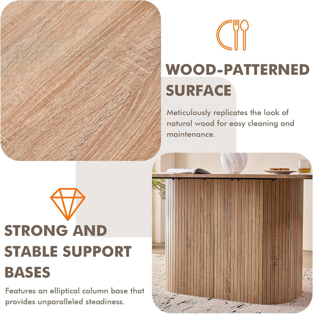 63" Large Dining Table for 4 6, [Rounded Corners] [Grooved Pedestal Base...