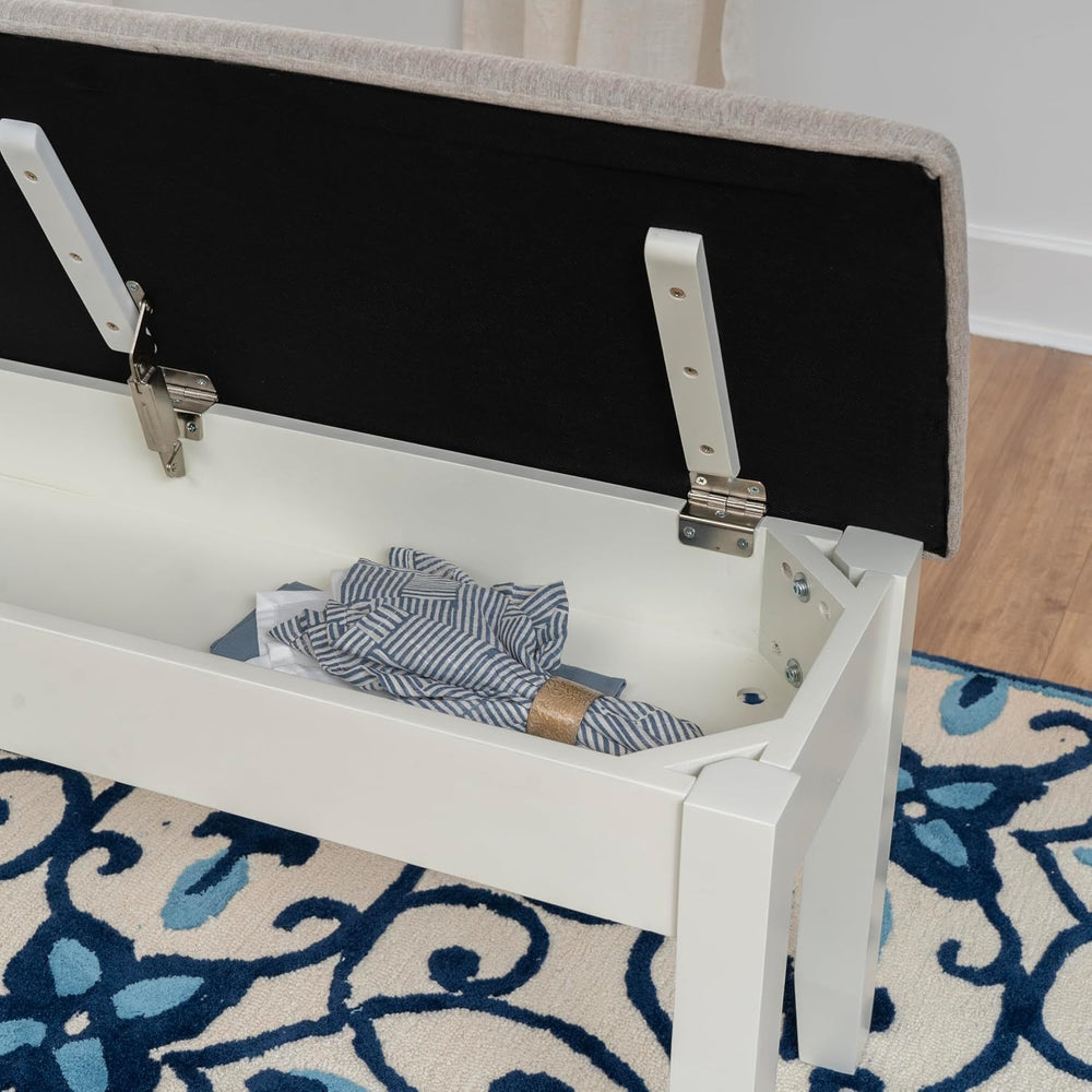 Powell Company Jane Grey Wood Backless Storage Bench with Beige Upholstered Top