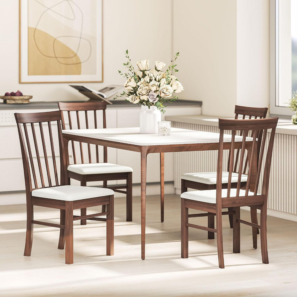 HOMCOM Wooden Dining Chairs Set, Farmhouse Upholstered Kitchen Chairs with Ru...