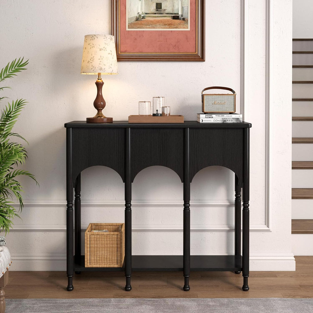 40" Console Table with Storage Shelf, Retro Wooden Entryway Table