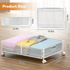 Under Bed Storage with Wheels, Rolling Under Bed Storage Bins for Shoes Clothes, Foldable and Easy Mobility (2 Pack, White)