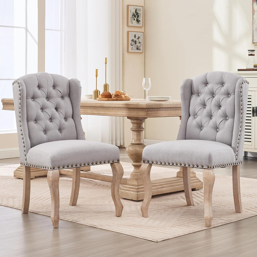 Parsons Dining Chairs Set of 2, Farmhouse High Back Chairs | Tufted Linen Uph...