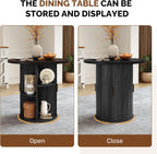 Miereirl Modern 3-Piece Round Wooden Dining Table and Chair Set,31.5" Table with Semi-Open Storage Rack and Sliding Door, Dining Chairs Made of High-end Fabric, Warm Home Dining Room Combination