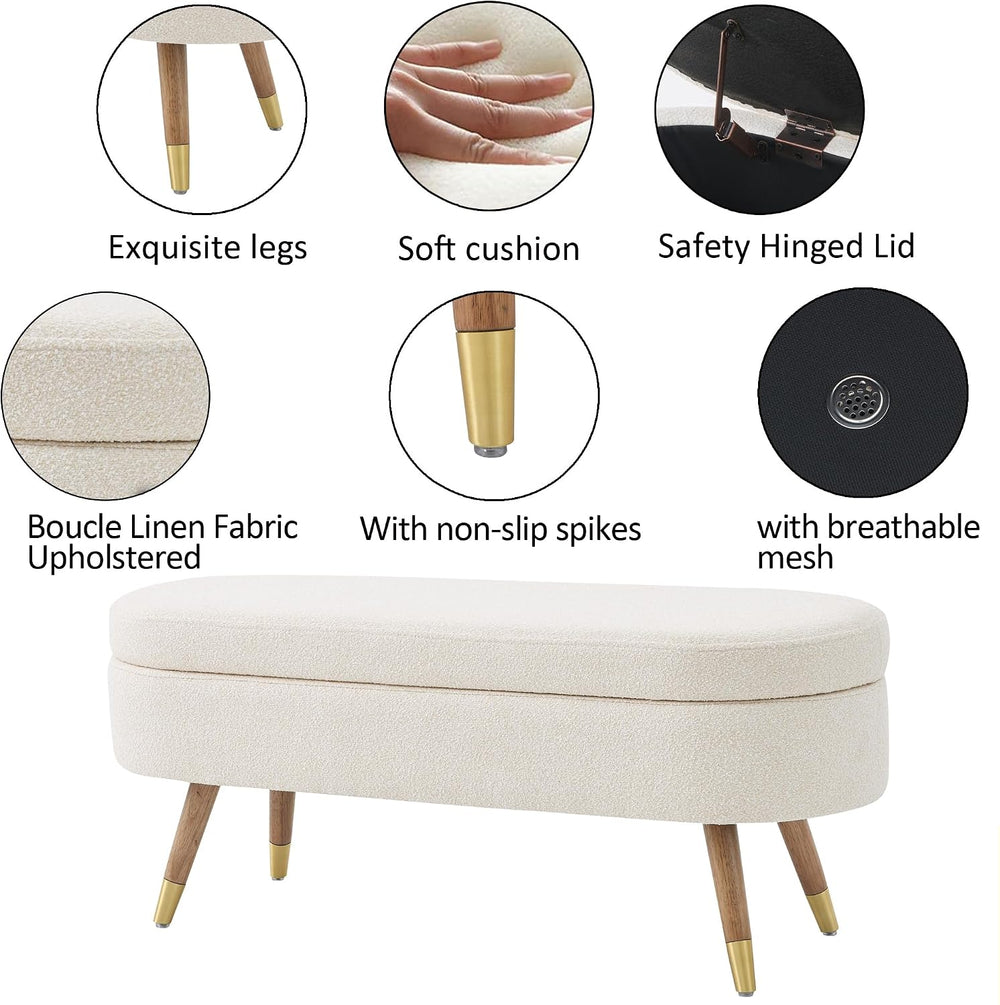 IAFIKE Oval Storage Bench 43.5" Ottoman Bench Upholstered Boucle Fabric ...