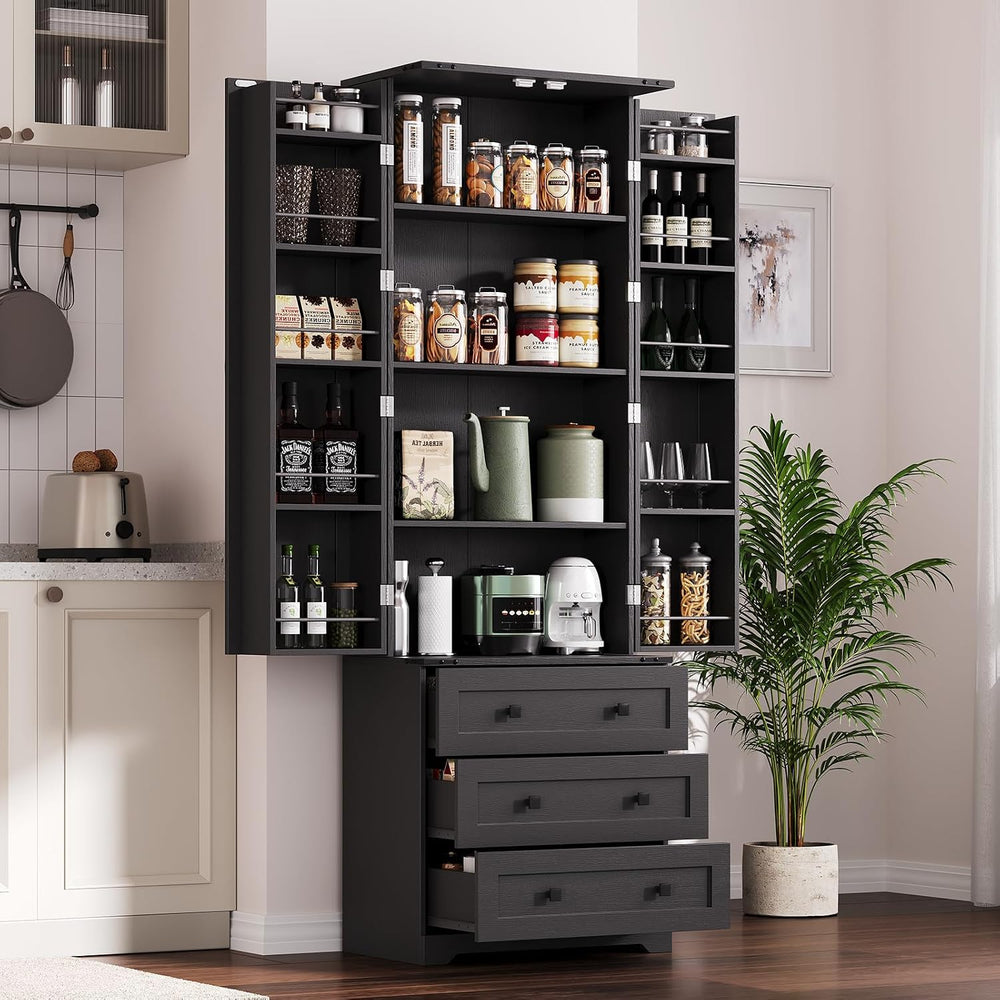 72'' Tall Kitchen Pantry Cabinet, Freestanding Tall Cupboard Storage ...
