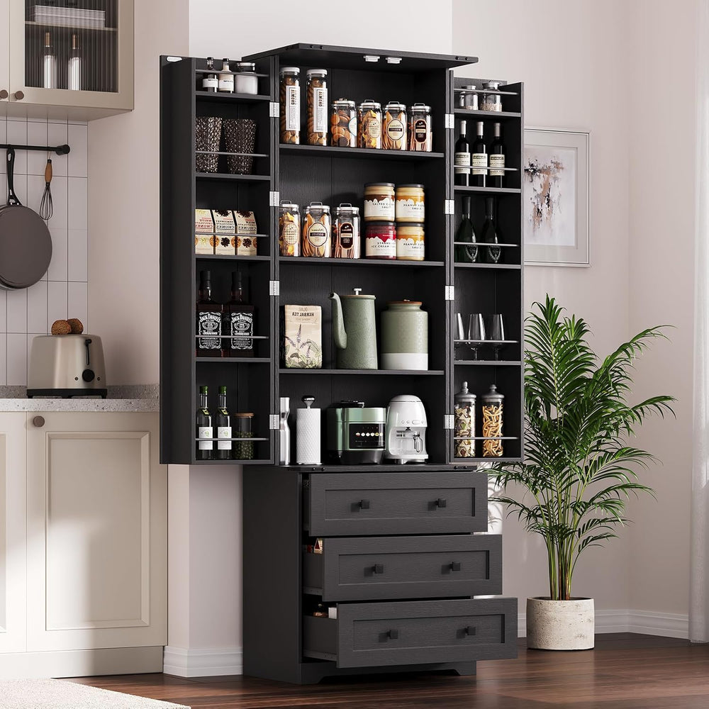 72" Farmhouse Pantry Cabinet, Large Wood Kitchen Storage Cabinet with 2 ...