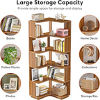 LITTLE TREE 6-Shelf Corner Bookshelf, 65” Tall L Shaped Bookcase, 6-Tier Industrial Corner Shelf Storage Display Rack for Living Room Home Office, Wood Grain Walnut