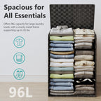 Foldable Laundry Hamper Basket with Lid by Fiona's magic, Handwoven 96L Large Clothes Hamper with Removable Liner Bags, Collapsible Tall Hamper for Bedroom, Bathroom and Dorm Organizer, Black
