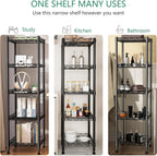GIOTORENT 5 Tier Standing Shelving Metal Units, Adjustable Height Wire Shelf Display Rack for Laundry Bathroom Kitchen 11.8 W x 11.8 D x 50 H (5-Tier, Black)