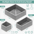 RFAQK 18 Pack Drawer Organizer Clothes-3 Sizes Dresser Organizer for Underwear Closet, Baby Clothes Organizer for Wardrobe-Foldable Fabric Drawer Dividers for Bedroom,Lingerie,Undies,Bra-Grey