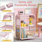 3-Tier Pink Metal End Table, Narrow Nightstand for Small Bedroom, Compact Side Table with Storage Shelves, Modern Bedside Organizer for Living Room, Pink Decor
