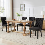 Modern Dining Chairs Set of 6, Tufted Upholstered Dining Chairs with Solid Wood Legs, Black Linen Fabric Kitchen Chair, Sillas de Comedor, Comfy Kitchen Chair (Black, Linen, 6Pcs)