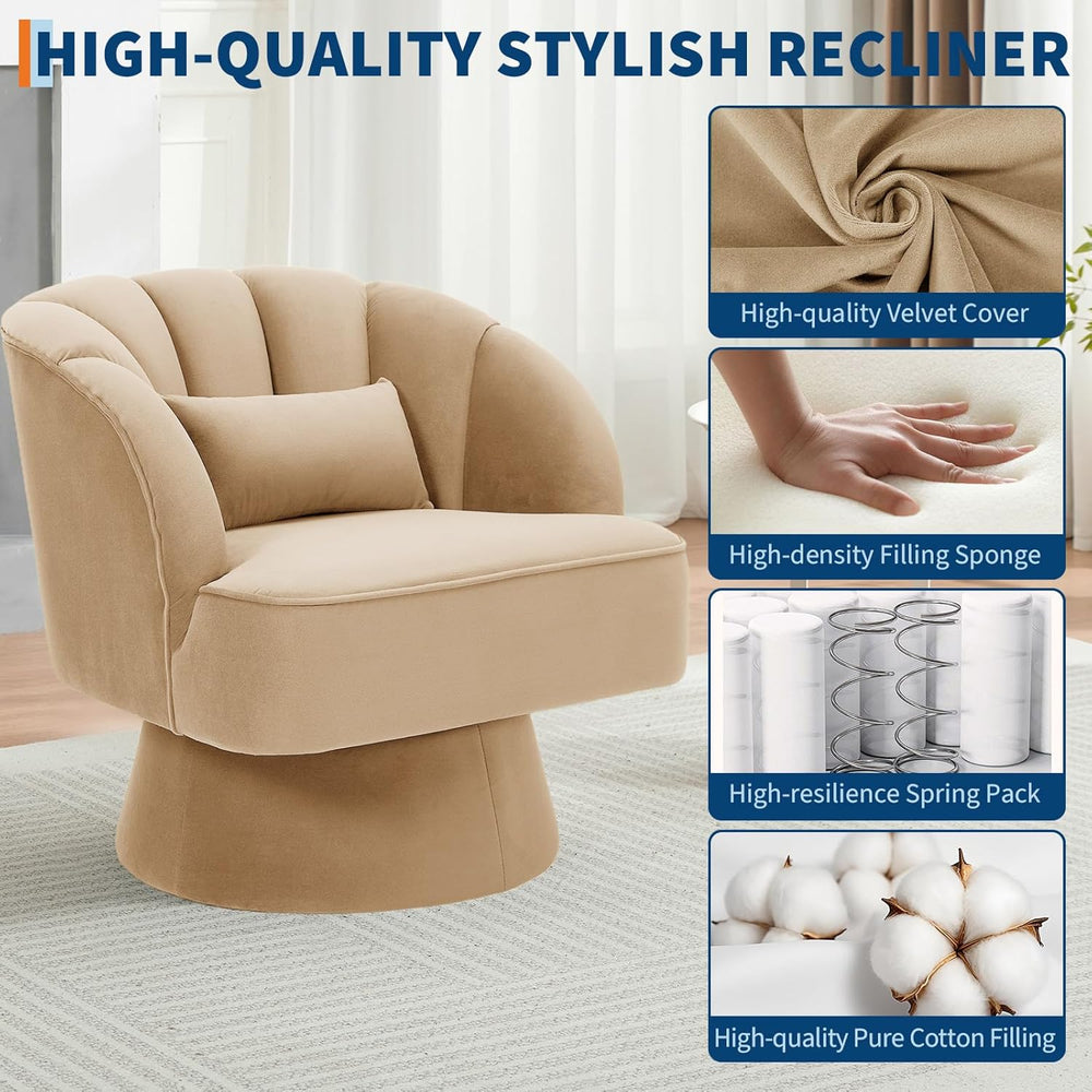 GarveeHome Modern 360° Swivel Velvet Barrel Accent Armchair – Striped Backres...
