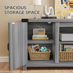 YESHOMY Modern Farmhouse TV Stand with Two Barn Doors and Storage Cabinets for Televisions up to 65+ Inch,Entertainment Center Console Table,Media Furniture for Living Room,Light Grey